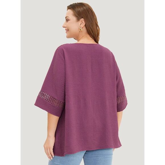 Plus Size 18 - 20 • 2x • BloomChic • mauve  Gathered Lace Patchwork Blouse - Picture 5 of 14